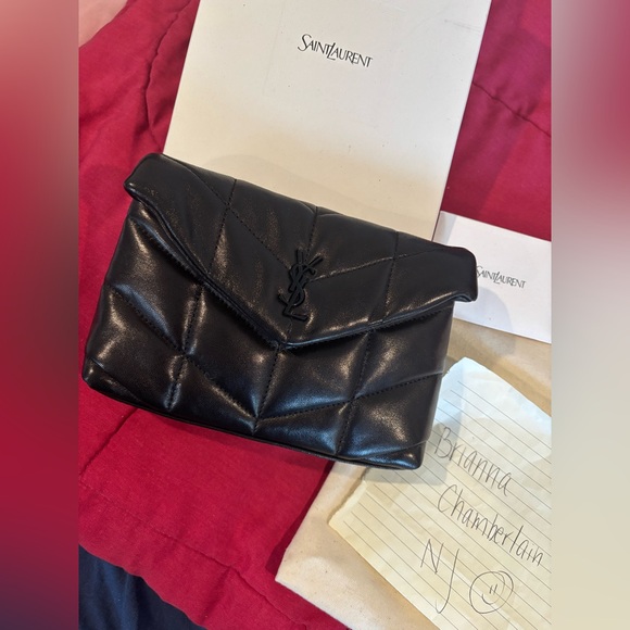 BNIB YSL 🖤 Lambskin Monogram Loulou Puffer Pouch Clutch Black w/ Black HDW - Picture 2 of 7